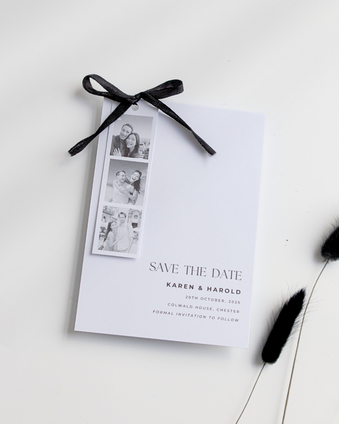 Photo Strip Save The Date with Black Ribbon