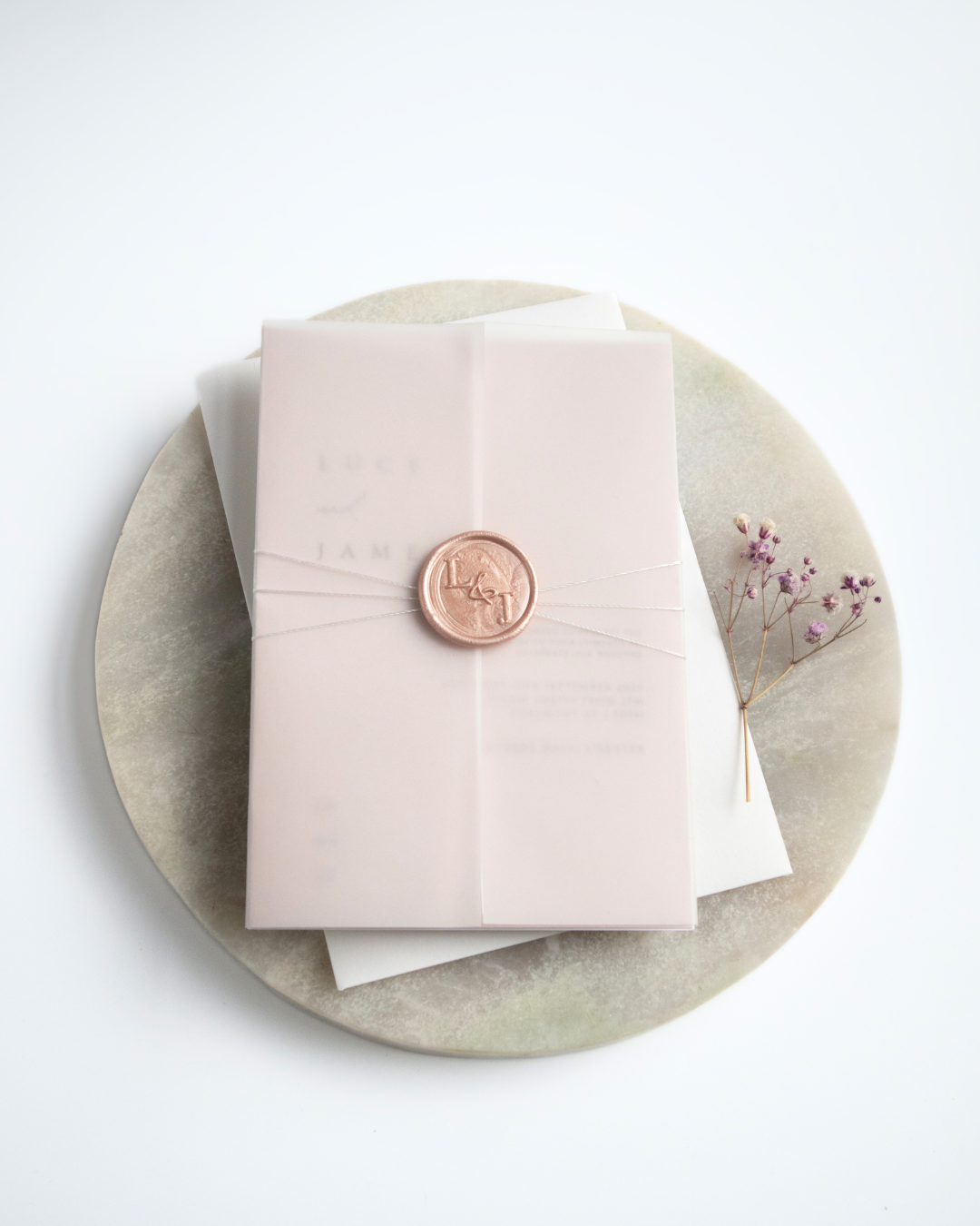 Vellum Pink Wax Seal Wedding Invitation