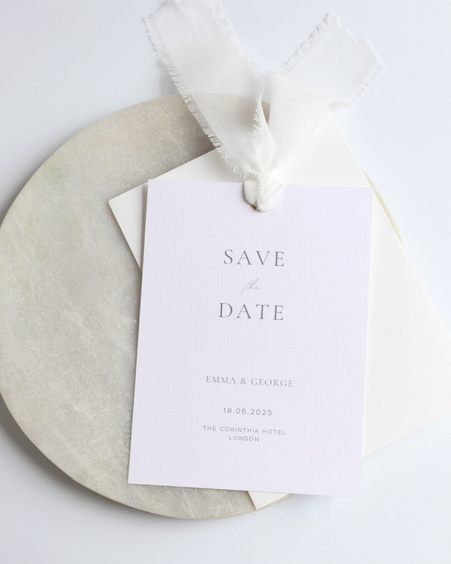 White Chiffon Ribbon Save The Date