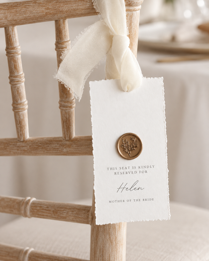 Eleanor Torn Edge Chair Tags: Wedding Reserved Seating with Wax-Seal