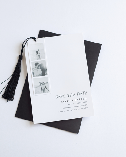 Photo Strip Save The Date with Black Ribbon