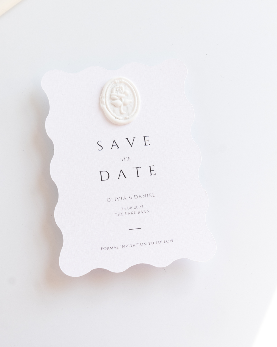 Wavy Save The Date with White Wax Seal