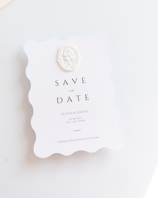 Wavy Save The Date with White Wax Seal