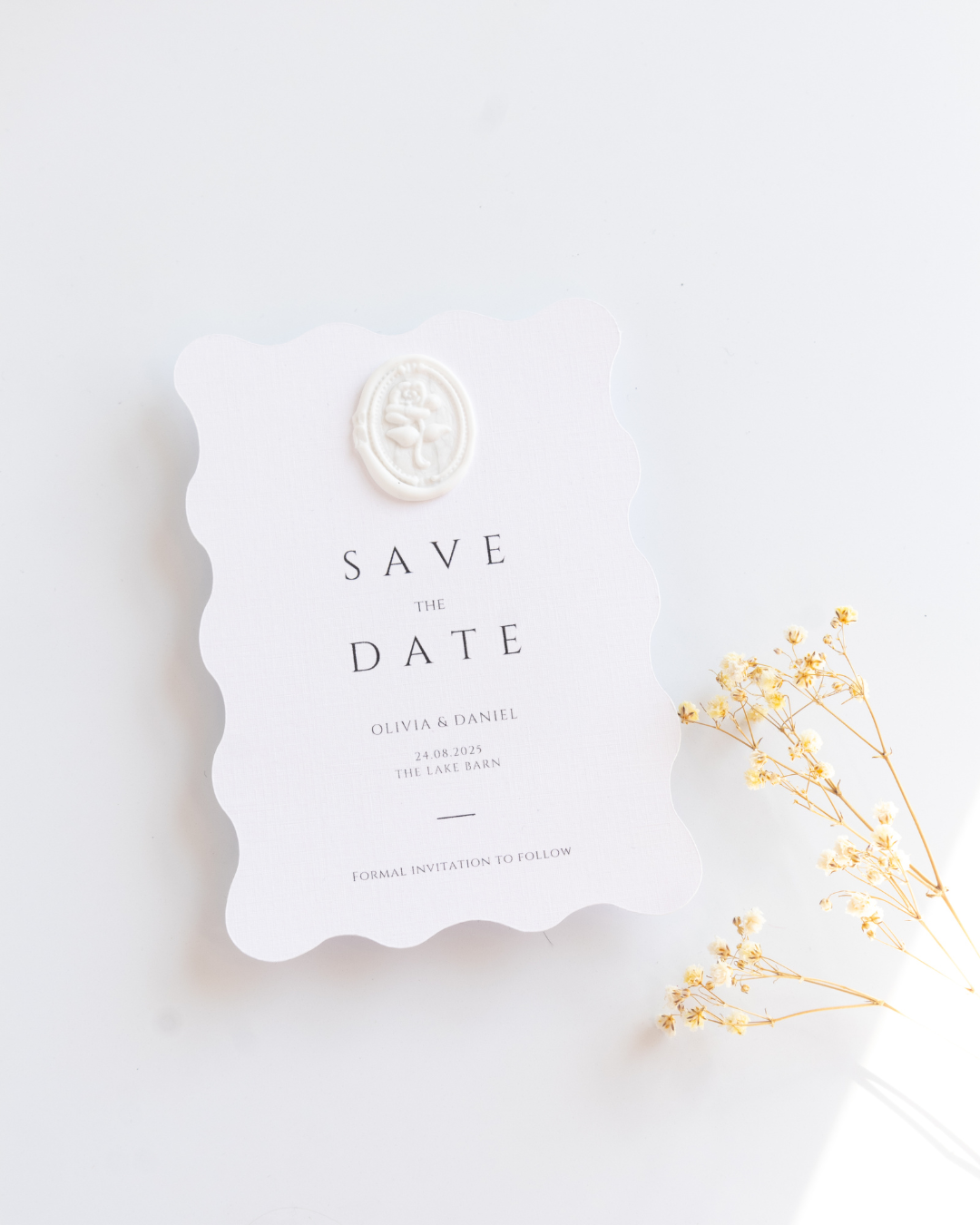 Wavy Save The Date with White Wax Seal