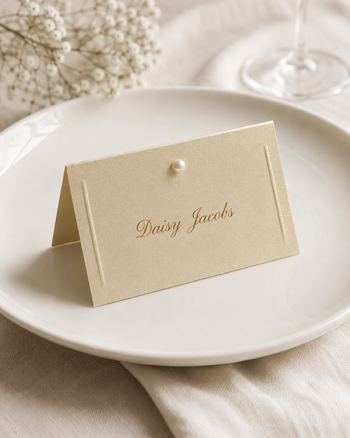 Perla Pearl Embossed Wedding Place Names Card