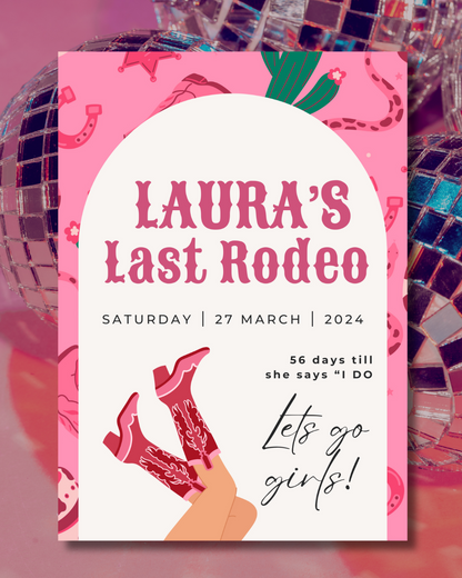 Last Rodeo Pink Personalised Hen Party Large Welcome Sign!