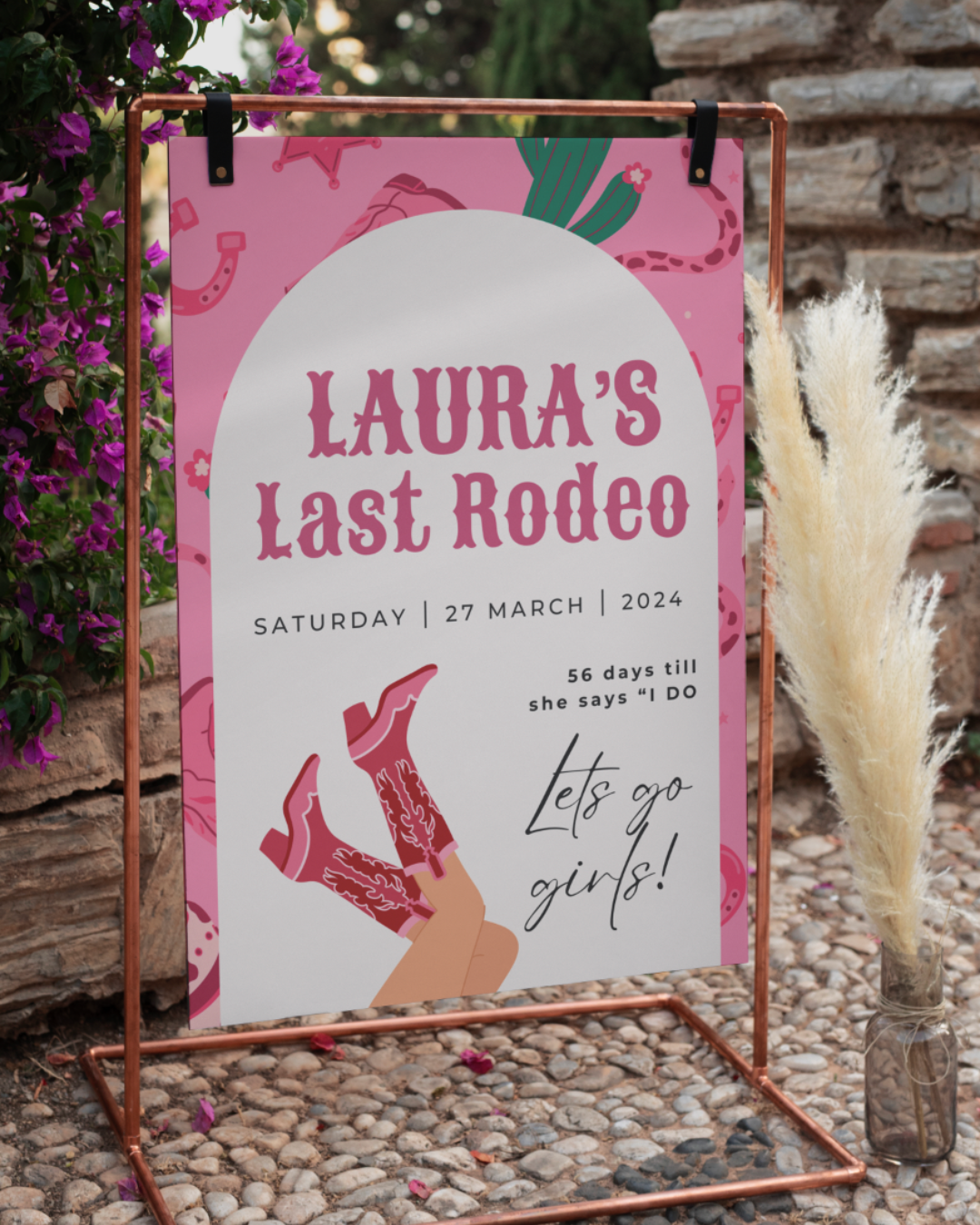 Last Rodeo Pink Personalised Hen Party Large Welcome Sign!