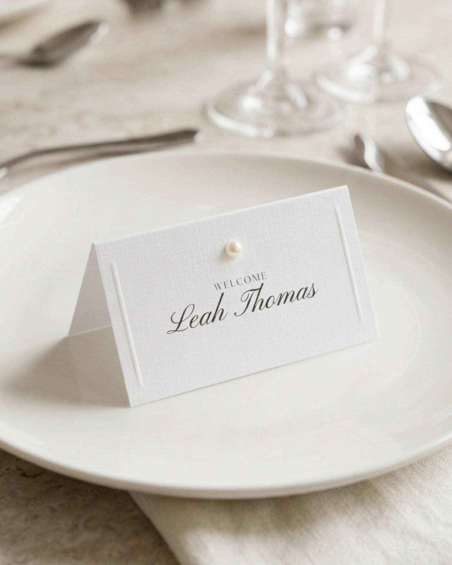 Perla Pearl Embossed Wedding Place Names Card