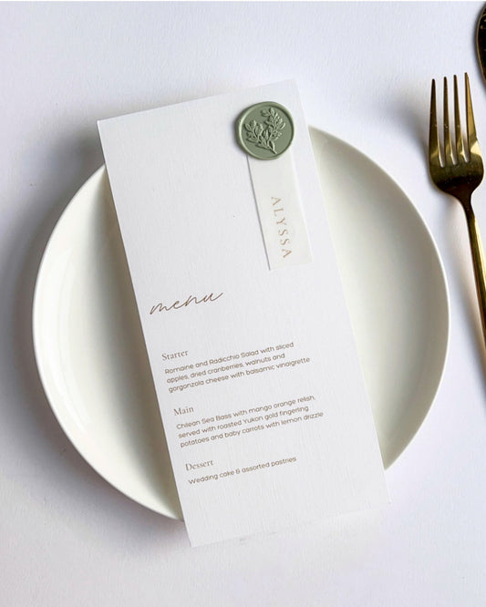 Arabella  Wax Seal Wedding Menu & Vellum Place Setting