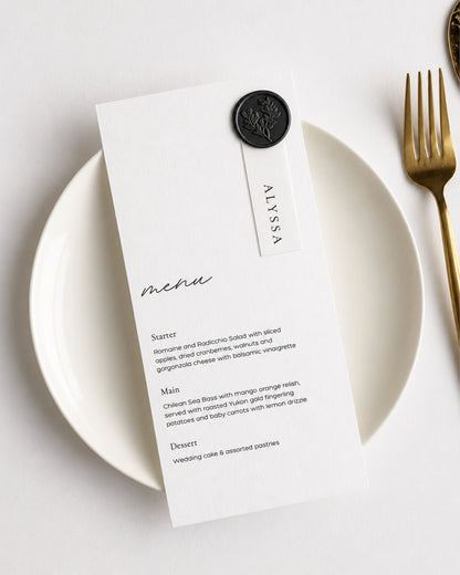 Arabella  Wax Seal Wedding Menu & Vellum Place Setting