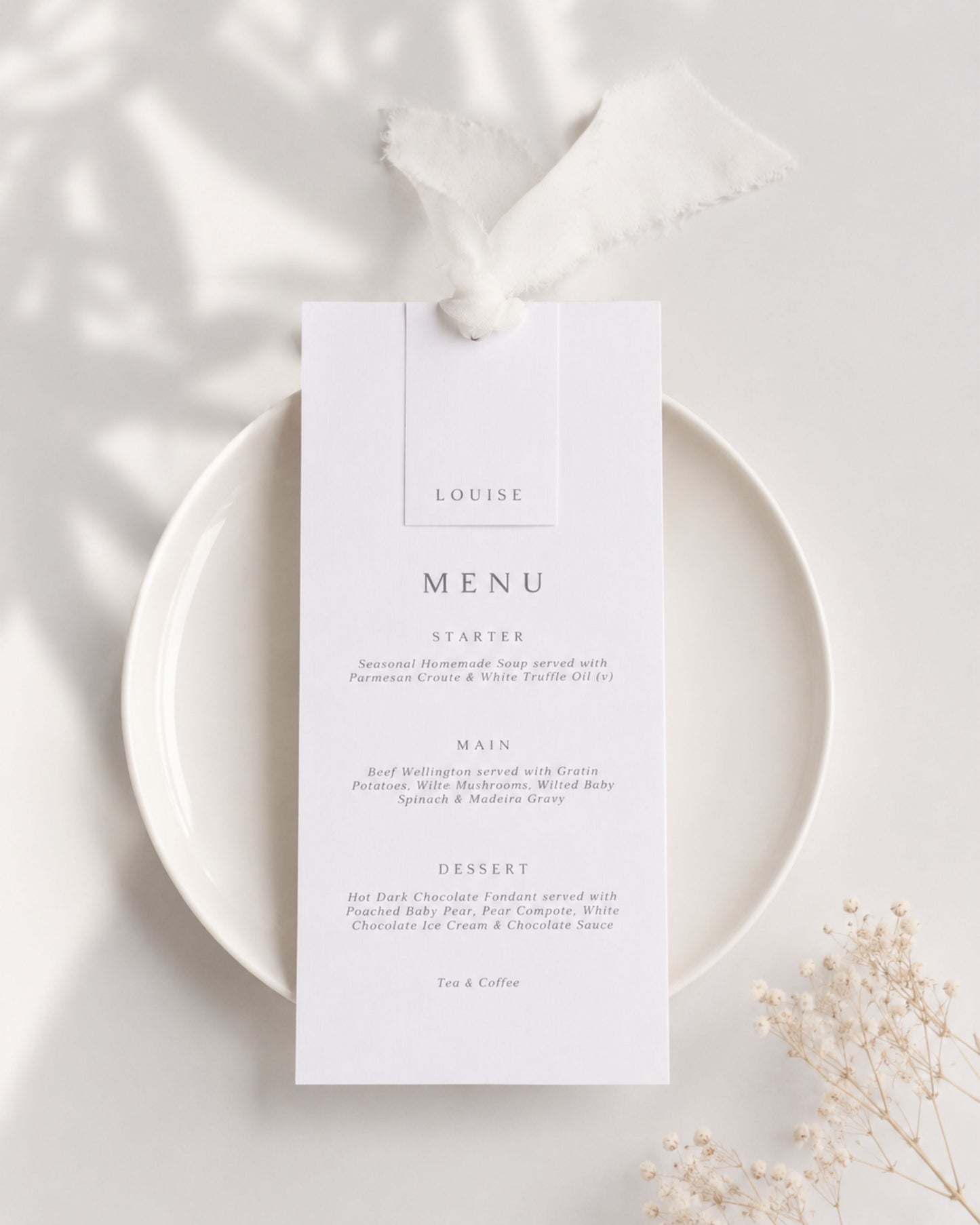 Eleanor Wedding Menu with Chiffon Ribbon