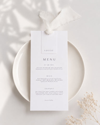Eleanor Wedding Menu with Chiffon Ribbon