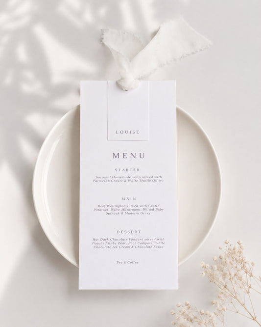 Eleanor Wedding Menu with Chiffon Ribbon