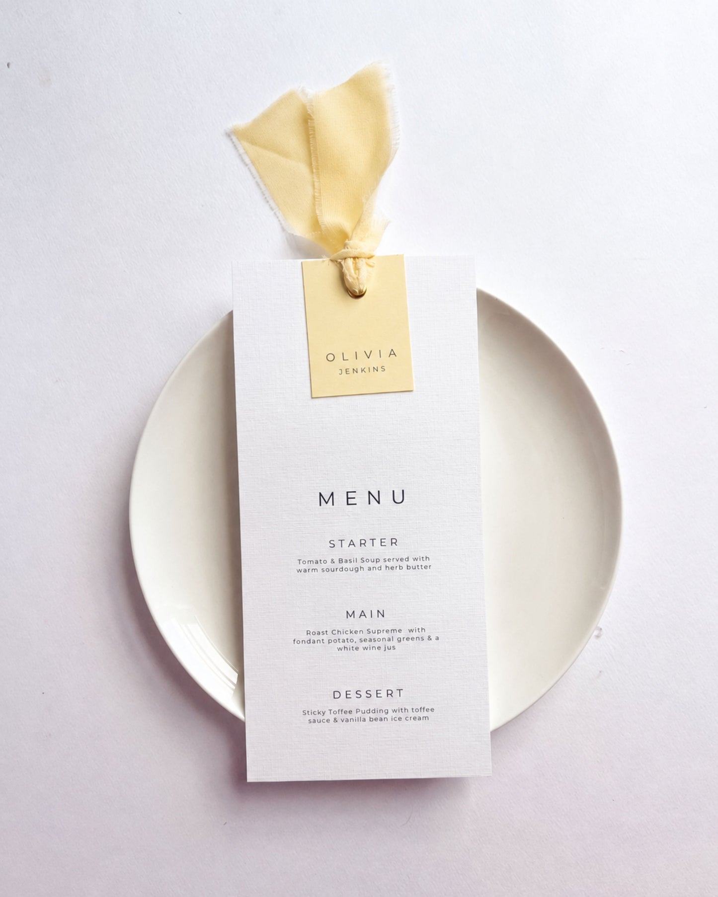 Lilah Wedding Menu with Ribbon & Place Name