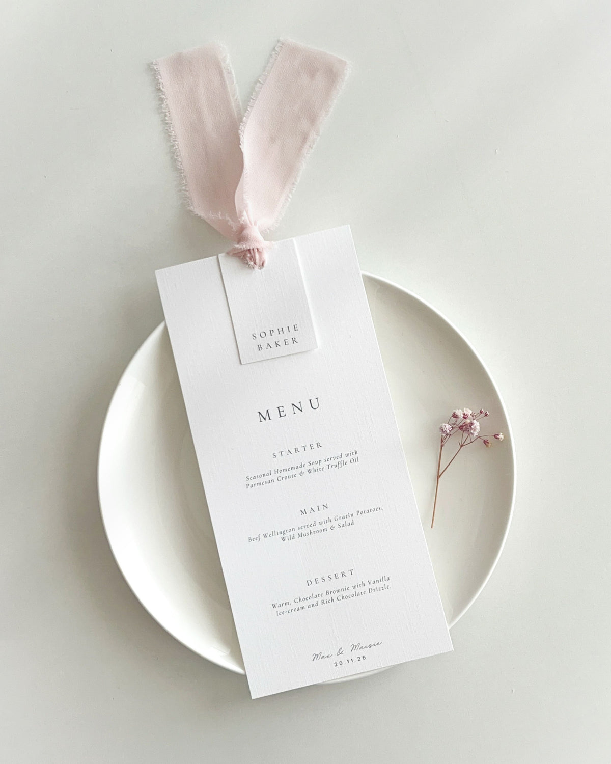 Eleanor Wedding Menu with Chiffon Ribbon