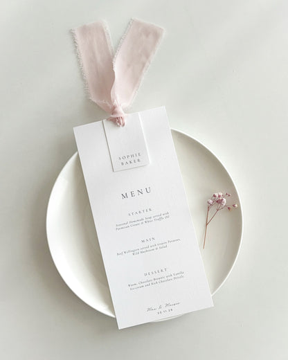 Eleanor Wedding Menu with Chiffon Ribbon