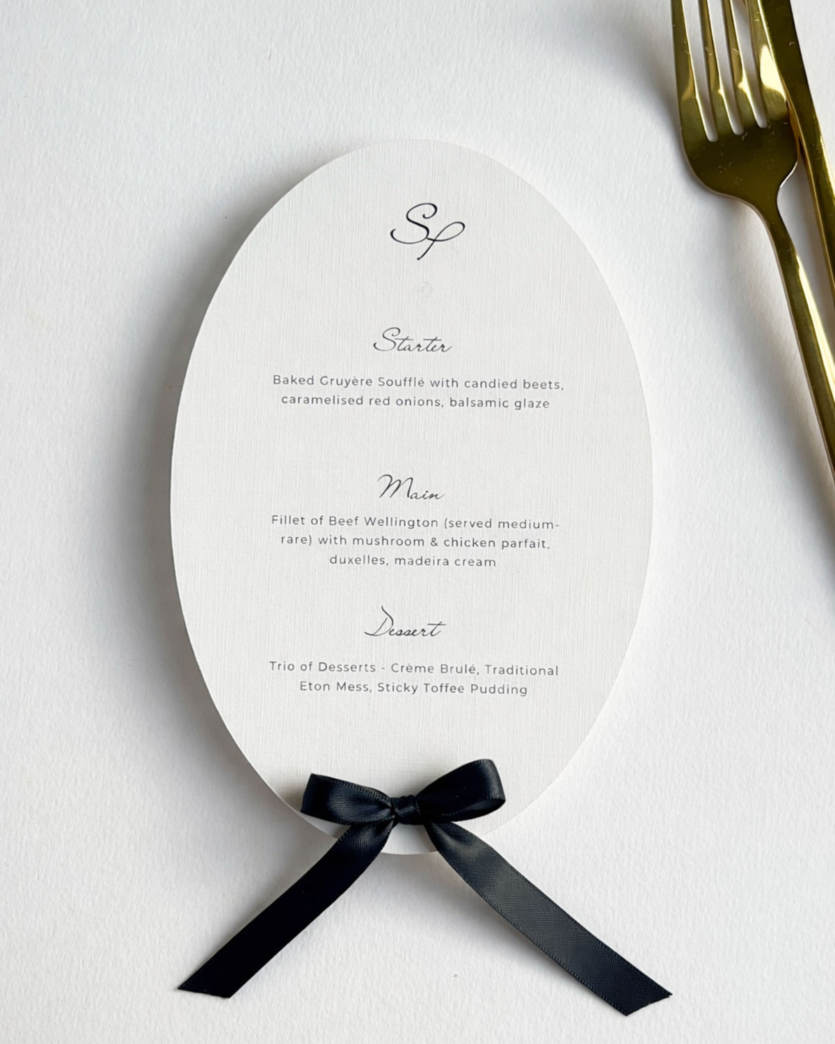 Round Black and White  Menu with Ribbon