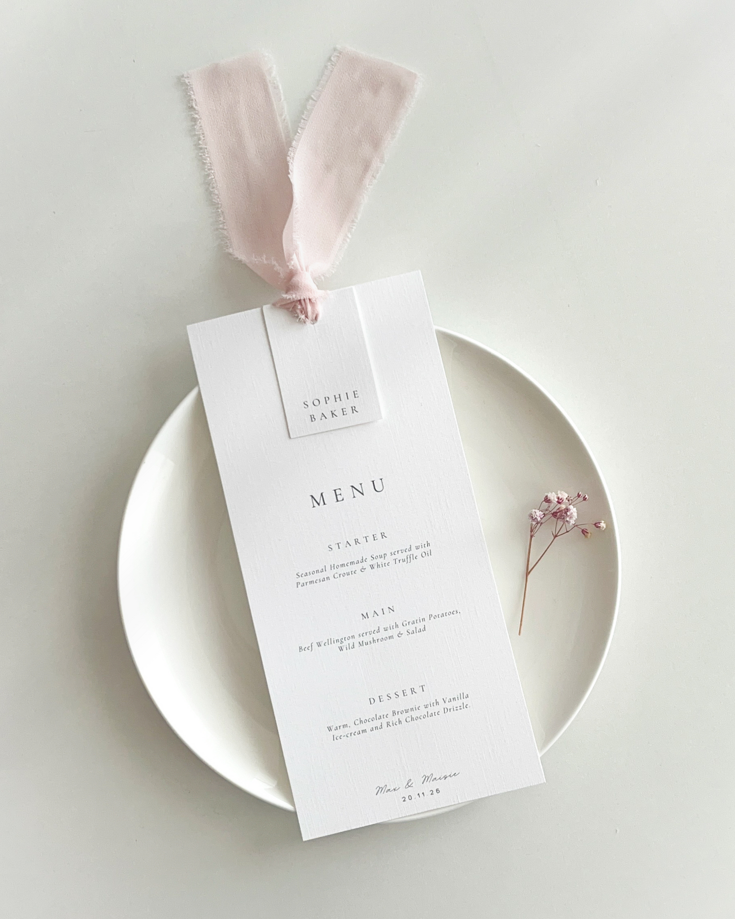 Eleanor Wedding Menu |  Wedding Menu with Chiffon Ribbon