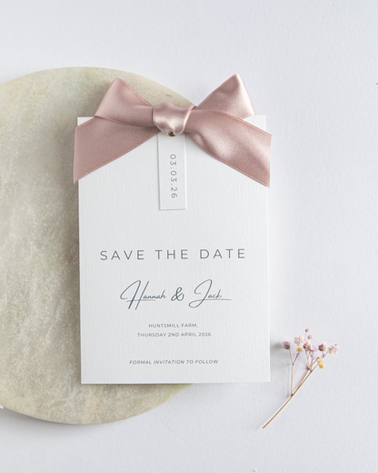 Rosa Ribbon Save The Date Card with Bow