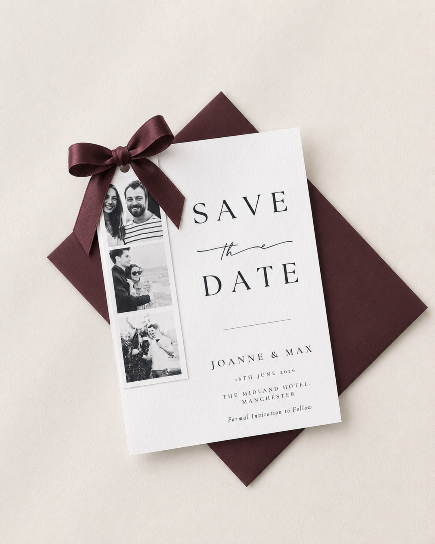 Photo Strip Save The Date with Black Ribbon