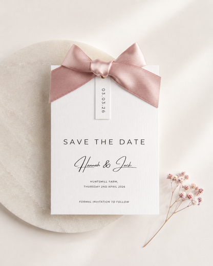 Rosa Ribbon Save The Date Card with Bow