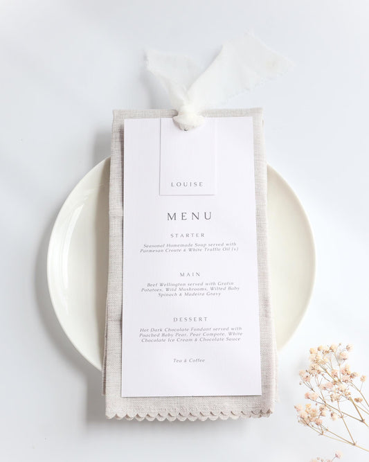 Eleanor Wedding Menu |  Wedding Menu with Chiffon Ribbon